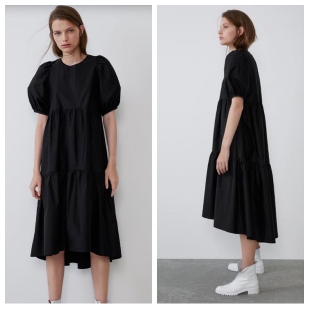 Zara Black Puff Sleeve Dress Size Small